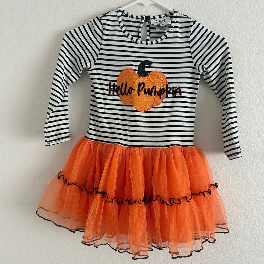 Little Girls Halloween Counting Daisies Pumpkin Tutu Dress 4T